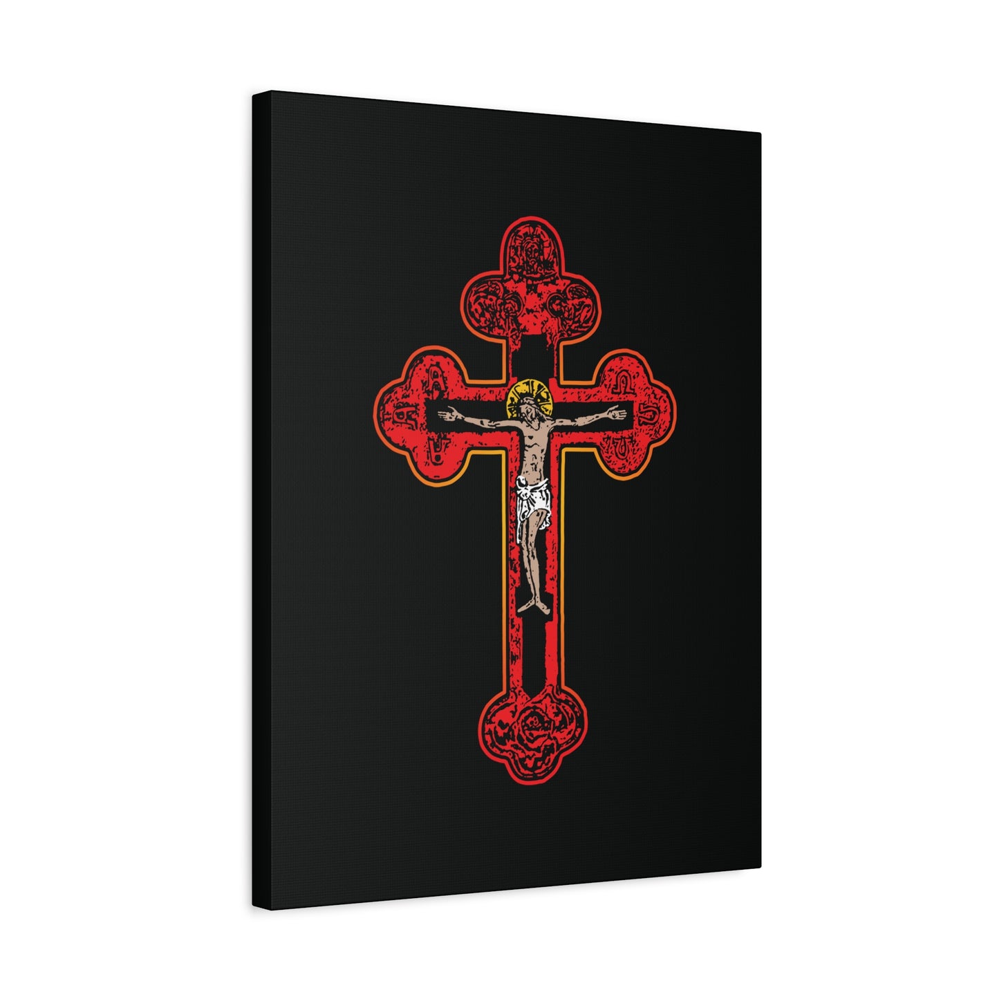 Red Orthodox Christian Crucifix | Byzantine Golgotha Cross | Alpha & Omega | I Am Crucified With Christ | Orthodox Christian Canvas Wall Art