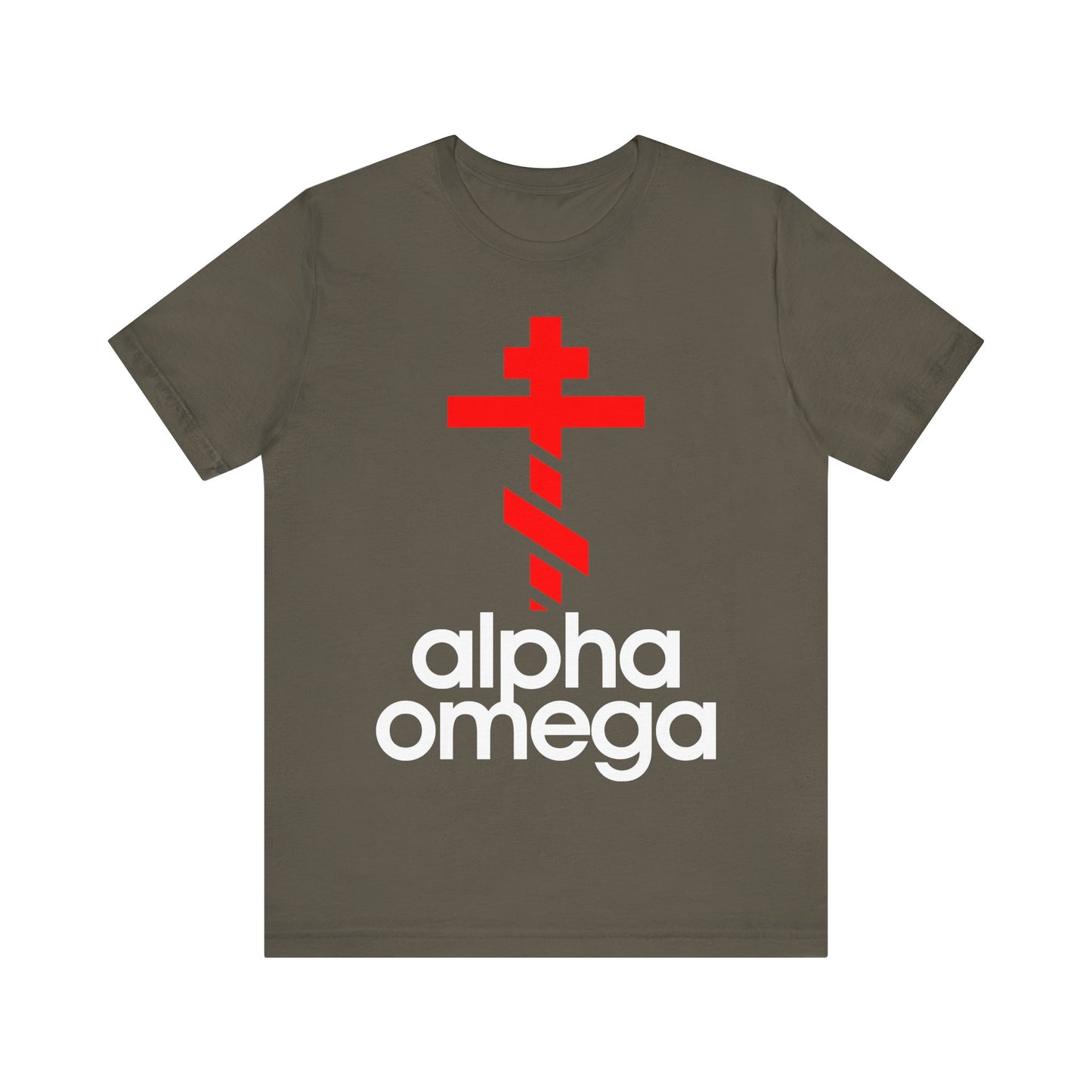 Alpha & Omega Red Orthodox Cross (Large Design) | Minimalist Adidas Inspired Logo Mashup | Orthodox Lightweight Cotton Unisex Tee