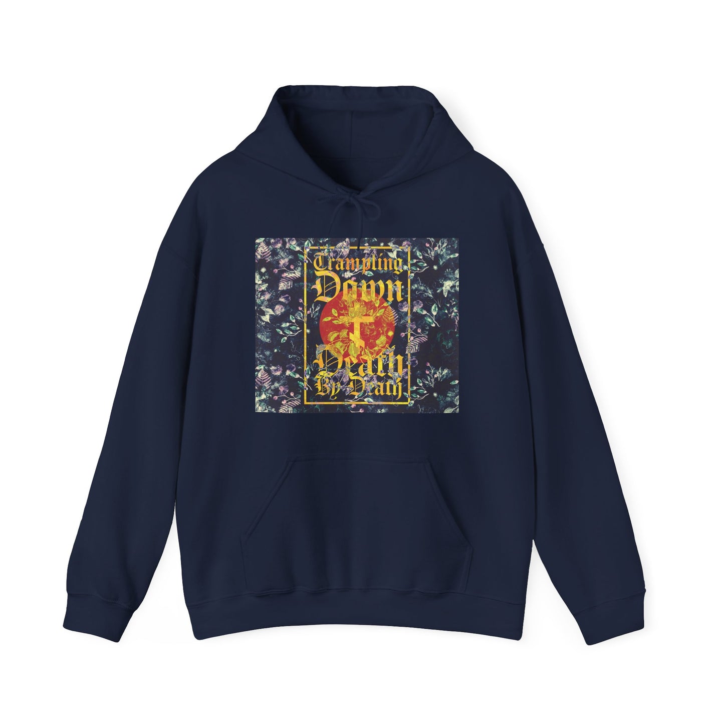 Trampling Down Death By Death | Paschal Floral Design with Gothic Script and Three-Bar Cross | Orthodox Christian Hoodie
