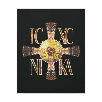 ICXC NIKA Celtic Style Equal Armed Cross | Bright Solar Texture | Orthodox Christian Canvas Art