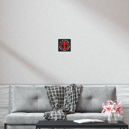 A modern living room exudes serenity with a gray sofa, plaid blanket, flowers on the coffee table, and "It Is Later Than You Think | Fr Seraphim Rose" Christian art poster as wall decor—a true sanctuary wrapped in light.