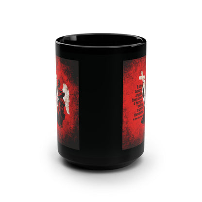 Little Divides Angels from Men | Christian Perfection | St John Chrysostom | Textured Cemetery Angel | Orthodox Christian Black Mug