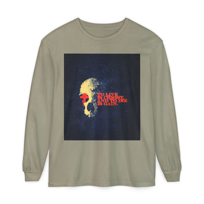 To Live is Christ and to Die is Gain | Phil 1:21 | Retro Texture | Glowing Letters and Cross with Skull | Orthodox Christian Long Sleeve Shirt