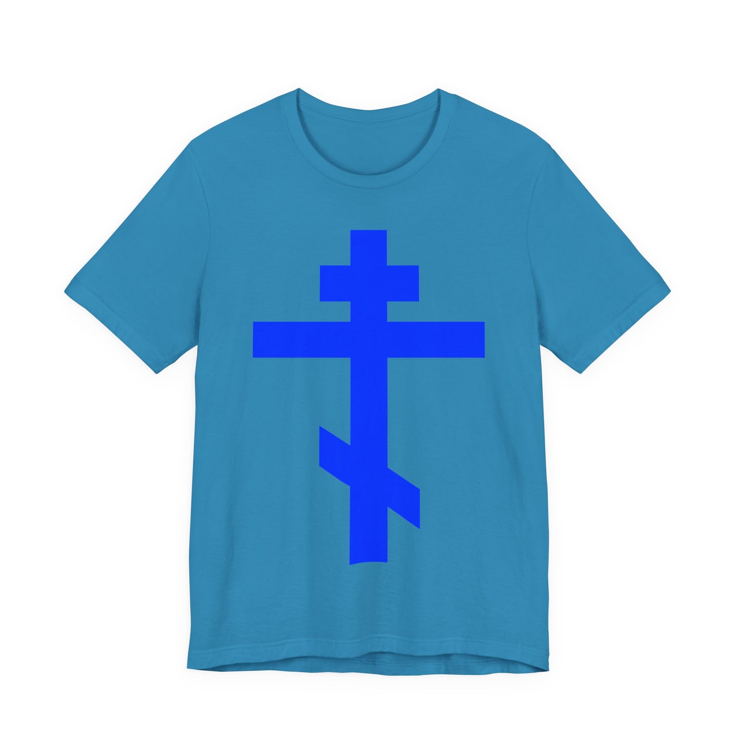Royal Blue Orthodox Tribar Cross | Preserve Thy People By Thy Cross, O Lord | Christ is King | Christian Unisex Cotton Tee
