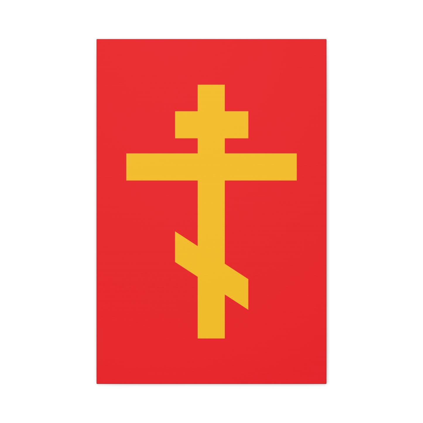 The "Yellow Orthodox Cross Red Background" canvas art is a precious, life-giving weapon of unseen warfare and the scourge of demons—Orthodox decor inspired by faith.
