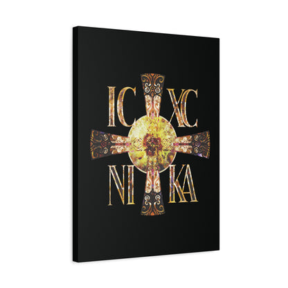 ICXC NIKA Celtic Style Equal Armed Cross | Bright Solar Texture | Orthodox Christian Canvas Art