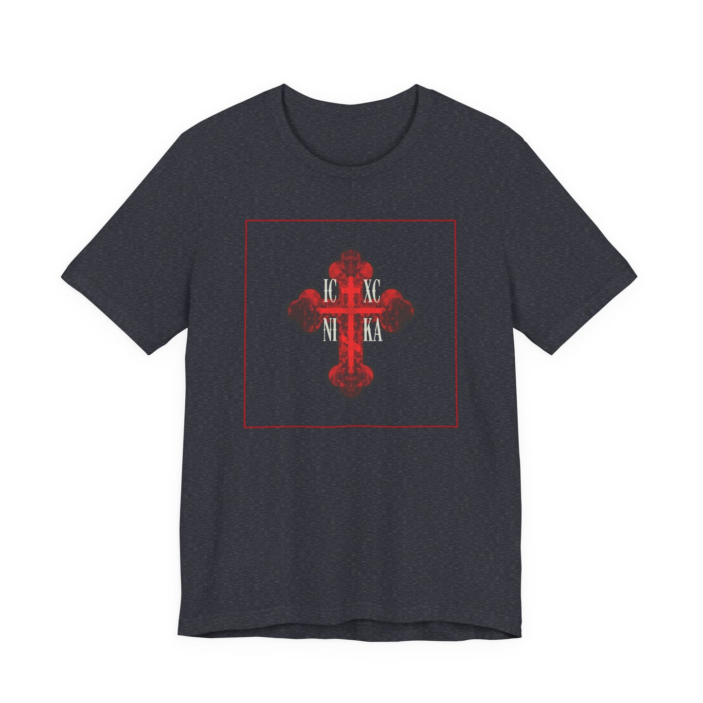 ICXC NIKA Red Glowing Ornate Textured Orthodox Cross | The Cross is the Symbol of Salvation | Christian Cotton Unisex Tee