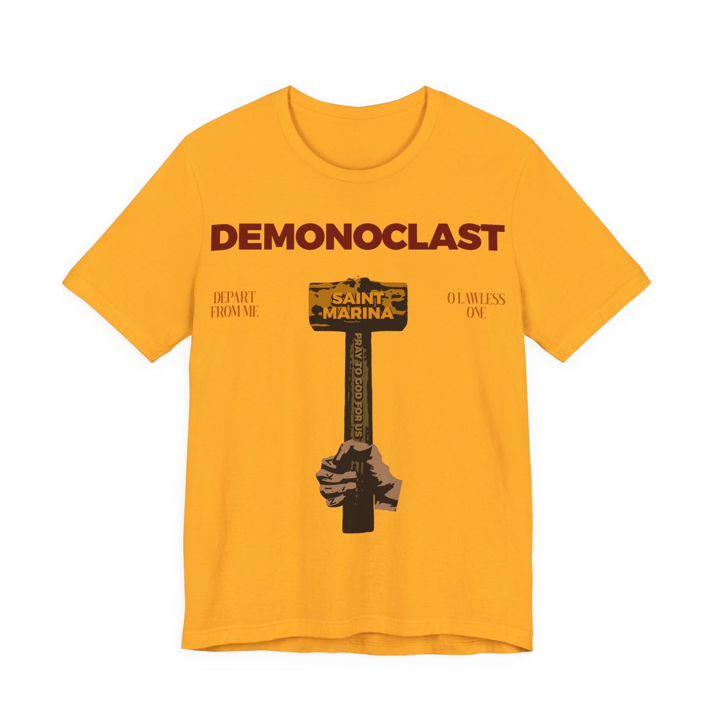 Demonoclast | St. Marina's Hammer | NIKA Fist | Christ Conquers | Demon Smasher | Unseen Warfare | Christian Martyrdom | Orthodox Cotton T-Shirt