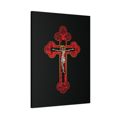 Red Orthodox Christian Crucifix | Byzantine Golgotha Cross | Alpha & Omega | I Am Crucified With Christ | Orthodox Christian Canvas Wall Art