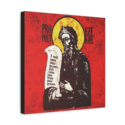 Prophet Ezekiel IconoGraphic | Textured, High Contrast Bright Red and Yellow Design | Old Testament | Orthodox Christian Canvas Art