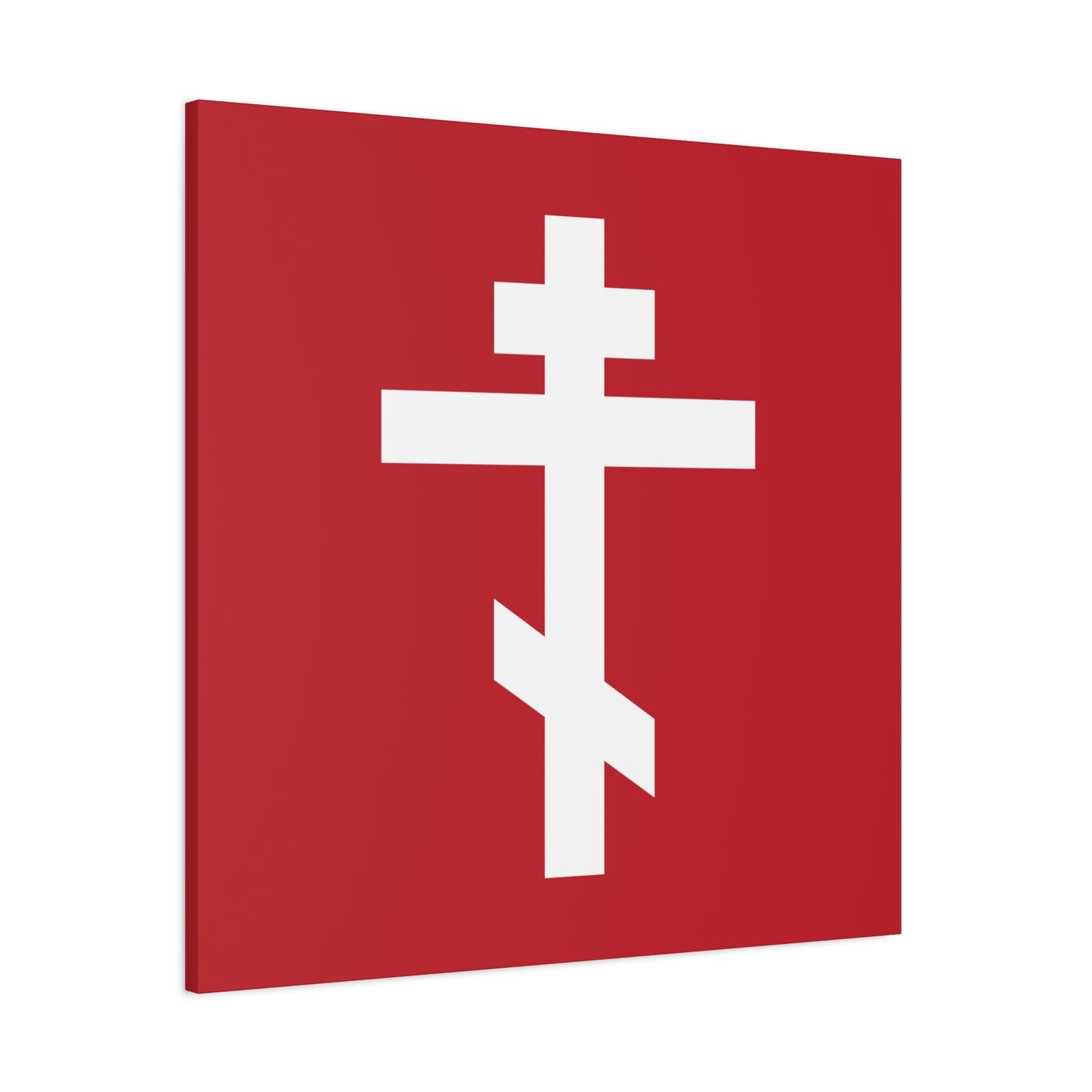 White Orthodox Cross Red Background | The cross is foolishness to those who are perishing, to us it is the power of God | Orthodox Canvas Art