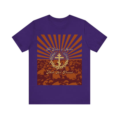 The Gates of Hades Shall Not Prevail | Cross with Wreath & Crown of Thorns | Skulls and Rays | Orthodox Christian T-Shirt