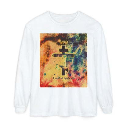 Behold, I Make All Things New (Revelation 21:5) | Cosmic Orthodox Cross On Inverted Starfield | Second Coming | Orthodox Christian Long Sleeve Shirt