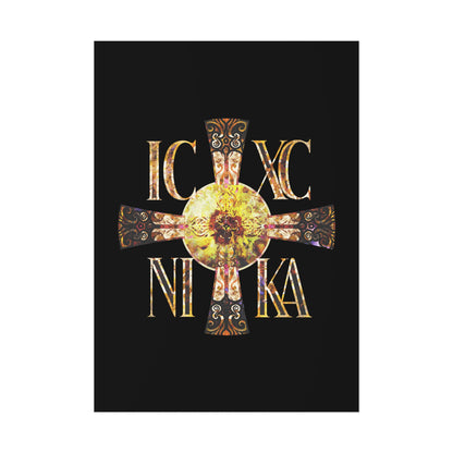 ICXC NIKA Celtic Style Equal Armed Cross | Bright Solar Texture | Orthodox Christian Art Poster