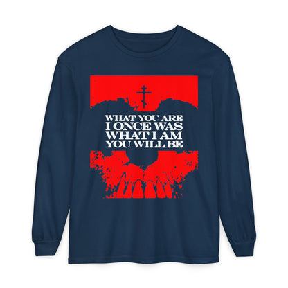 What You Are, I Once Was. What I Am, You Will Be | Memento Mori | Red Skull Remembrance of Death | Orthodox Christian Long Sleeve Shirt