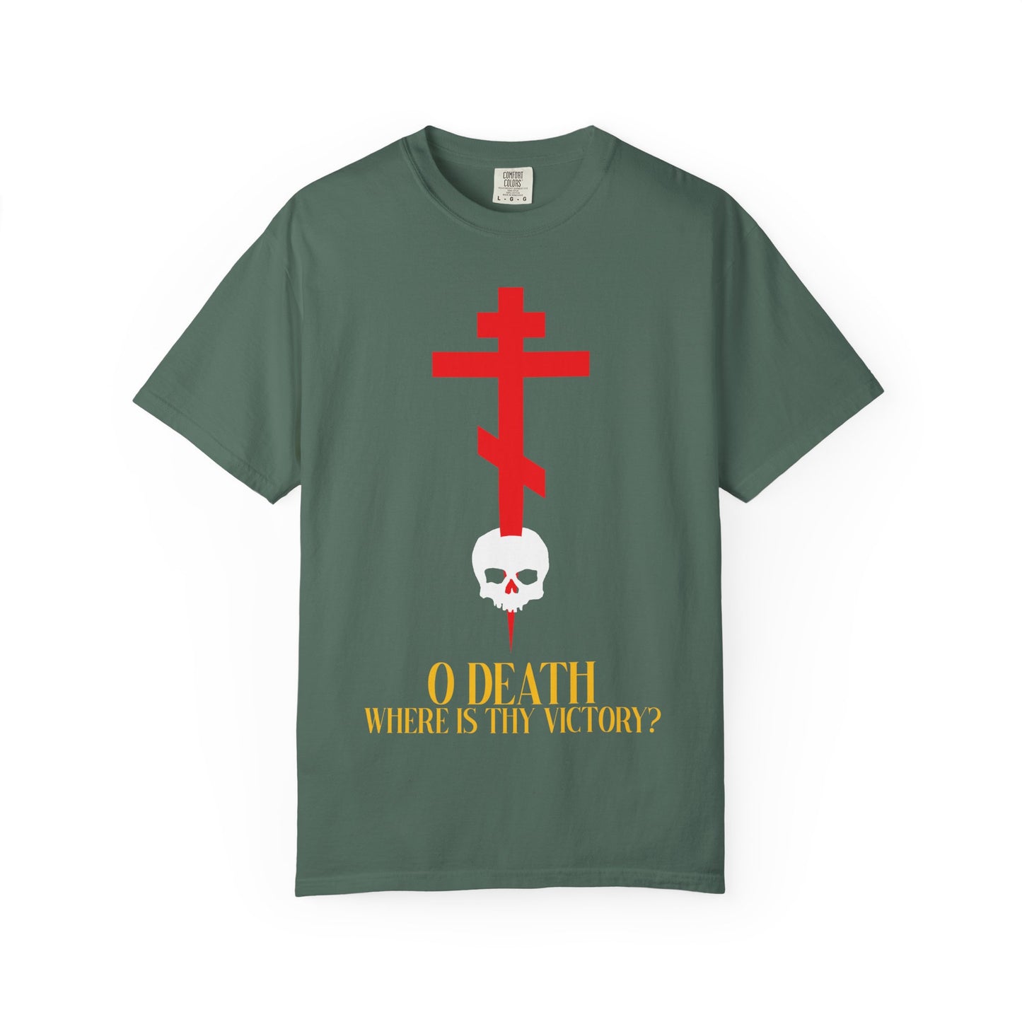 O Death Where is Thy Victory? (1 Corinthians 15:55) | Cross Stabbing Skull | Jesus Christ is King | Heavyweight Cotton Unisex Orthodox T-Shirt