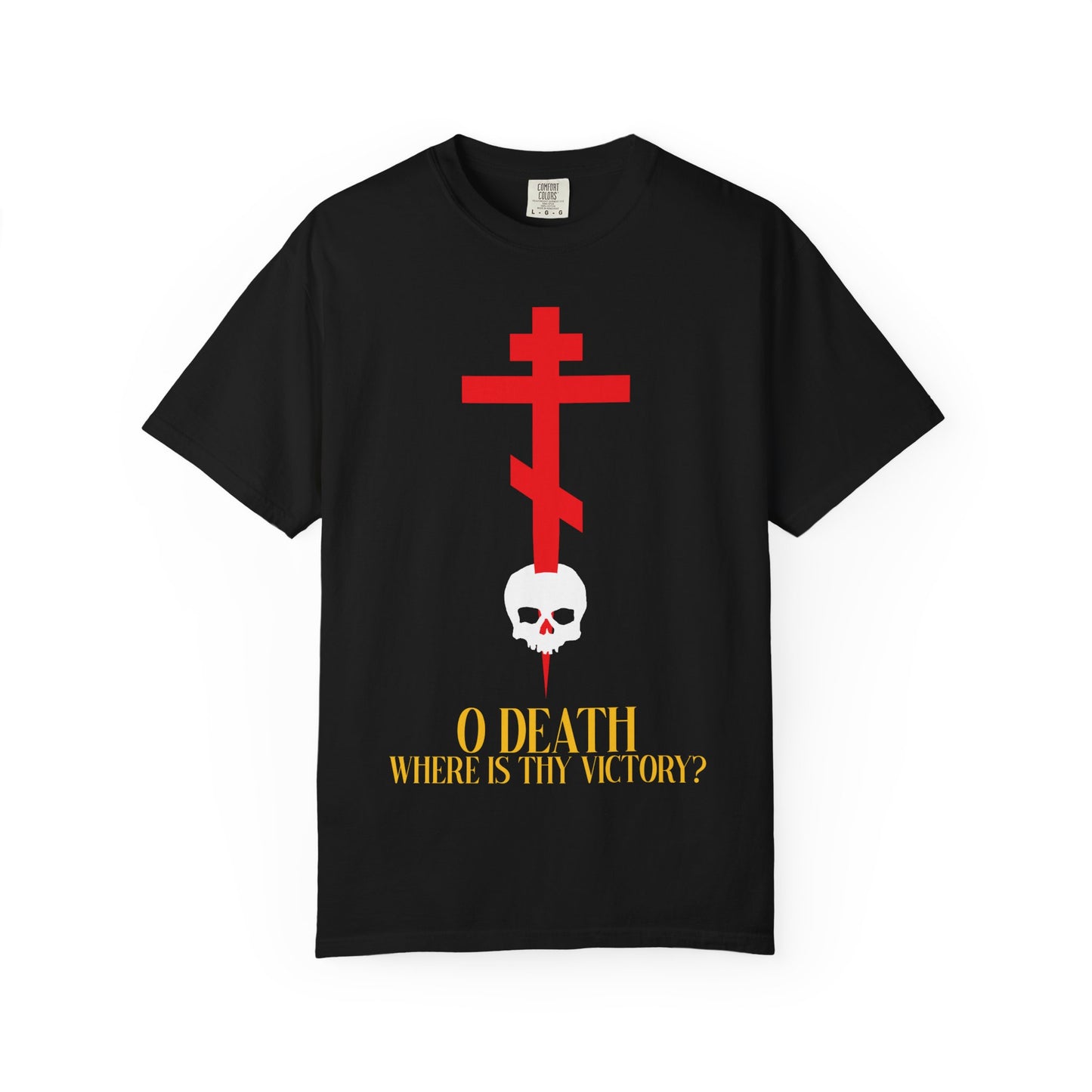 O Death Where is Thy Victory? (1 Corinthians 15:55) | Cross Stabbing Skull | Jesus Christ is King | Heavyweight Cotton Unisex Orthodox T-Shirt