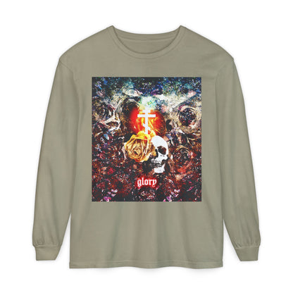 Now the Son of Man is Glorified (John 13:31) | Skull and Floral Glowing Cross Design | Orthodox Christian Long Sleeve Shirt