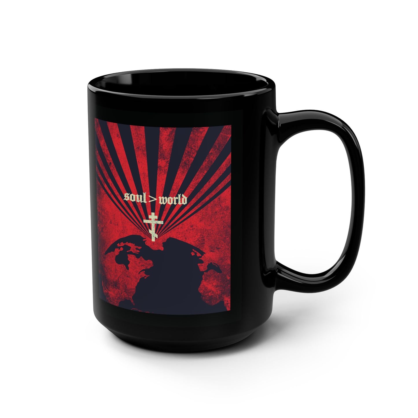 What Shall it Profit a Man | Matthew 16:26 | Soul Is Greater Than World | Red Earth White Cross | Orthodox Christian Black Mug