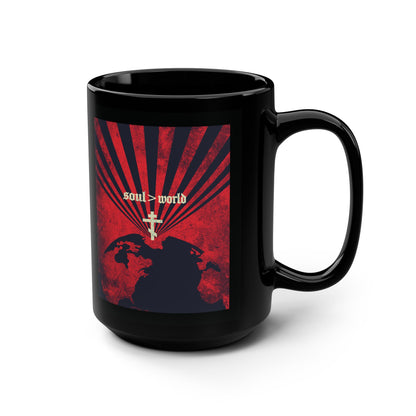 What Shall it Profit a Man | Matthew 16:26 | Soul Is Greater Than World | Red Earth White Cross | Orthodox Christian Black Mug