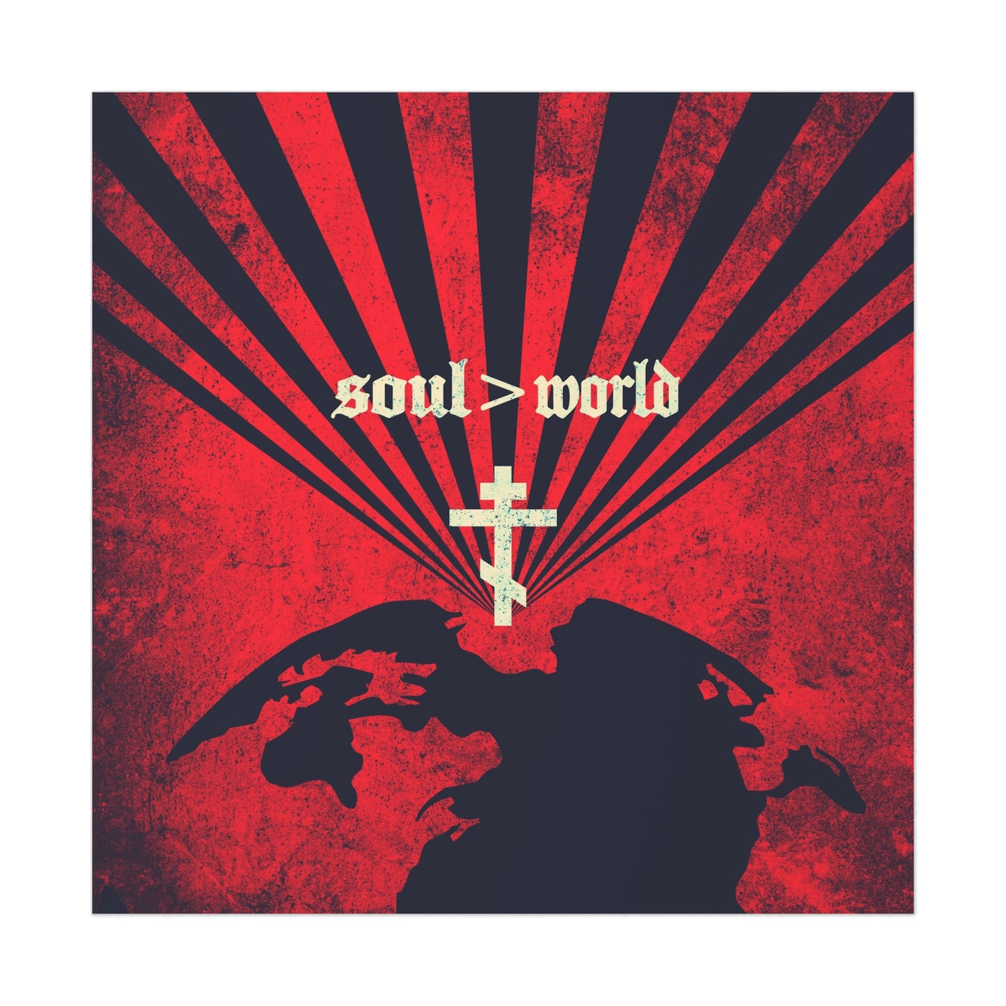 What Shall it Profit a Man | Matthew 16:26 | Soul Is Greater Than World | Red Earth White Cross | Orthodox Christian Art Poster