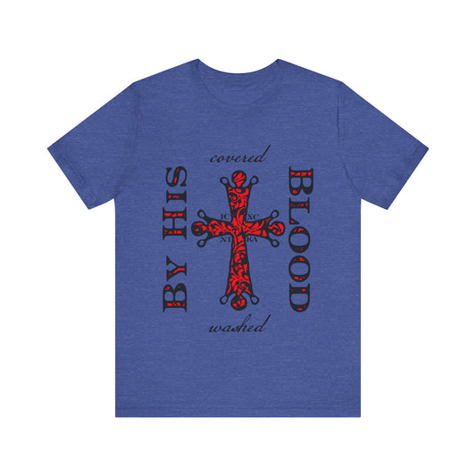 Washed/Covered By His Blood (1 John 1:7) | ICXC NIKA Ornate Red Orthodox Cross | Orthodox Christian Cotton T-Shirt
