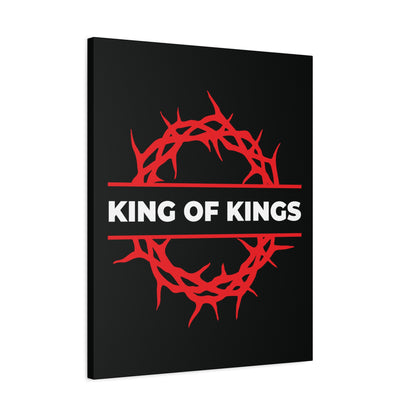 Bold Christian canvas art featuring a red crown of thorns on black, KING OF KINGS in white, inspired by Revelation 19:16—King of Kings Crown of Thorns | The King of Glory | Christ is King.