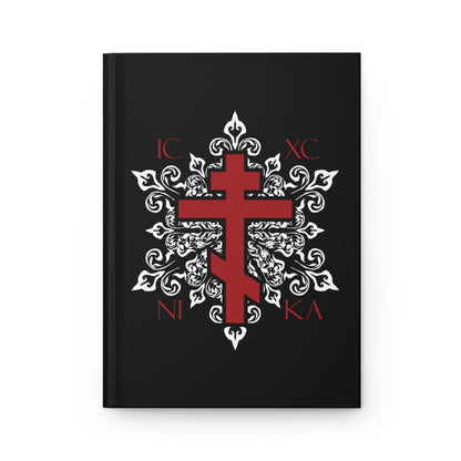 ICXC / NIKA Red Orthodox Cross on Ornate White Medieval Floral Design | Exclusive Best-Selling | Orthodox Christian Hardcover Journal