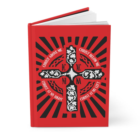 Red ICXC NIKA Enniskillen Celtic Cross | Lorica of St. Patrick | Shield Prayer | Orthodox Christian Hardcover Journal