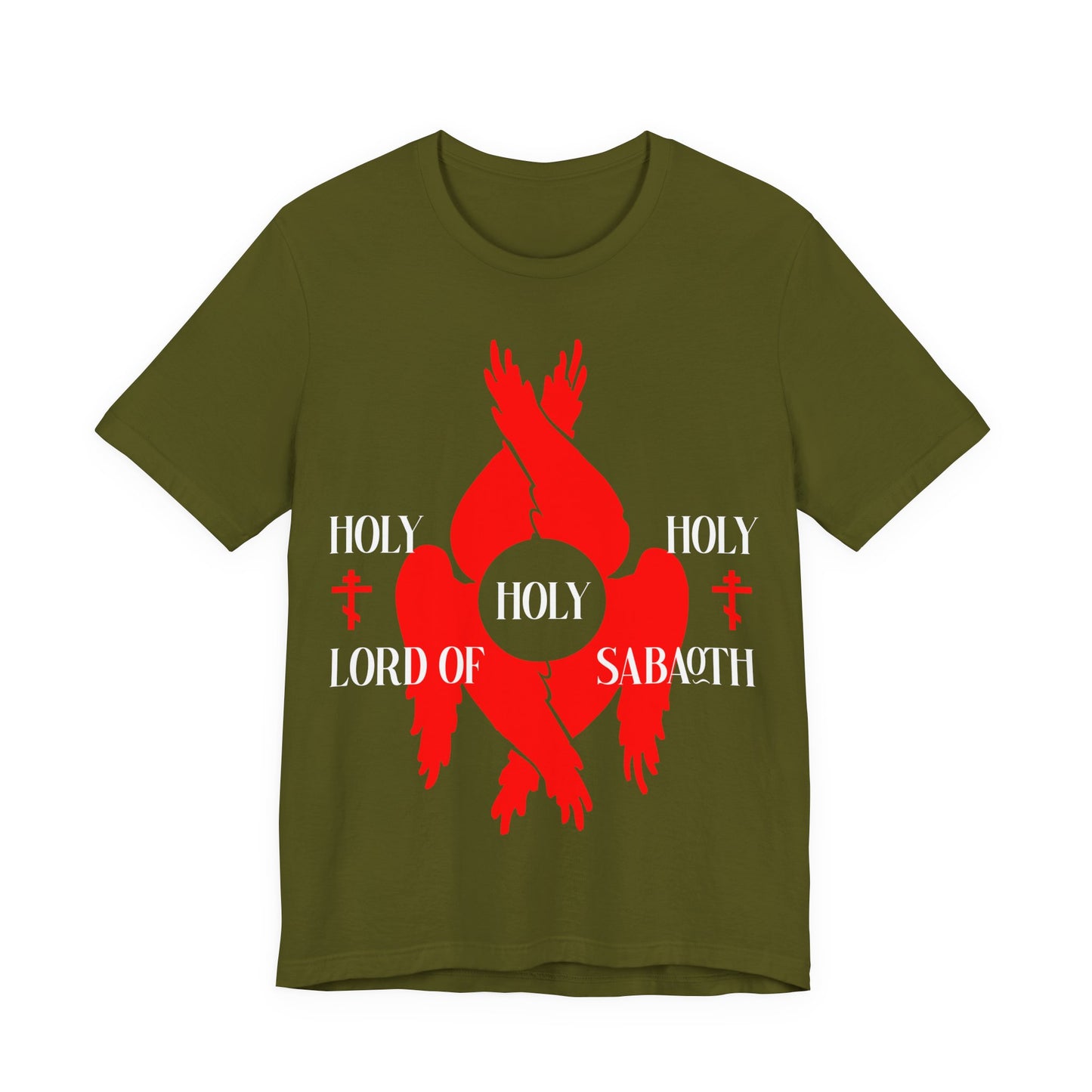 Holy Holy Holy Lord of Sabaoth Red Seraphim Wings Orthodox Crosses | Isaiah 6:3 | Divine Council | Orthodox Christian Cotton Unisex T-Shirt