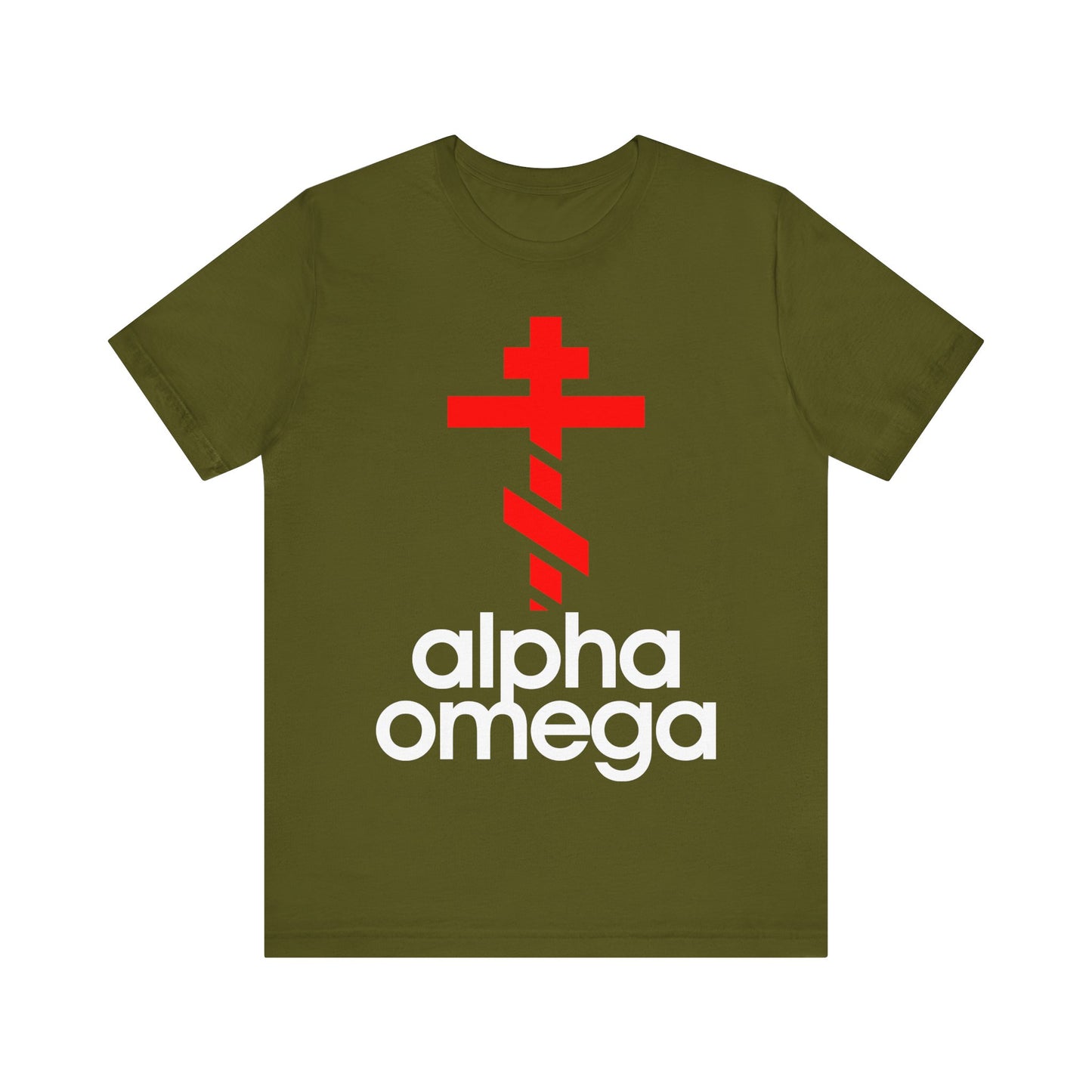 Alpha & Omega Red Orthodox Cross (Large Design) | Minimalist Adidas Inspired Logo Mashup | Orthodox Lightweight Cotton Unisex Tee