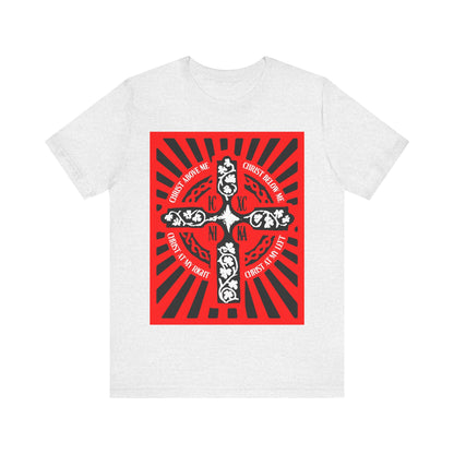 Red ICXC NIKA Enniskillen Celtic Cross | Lorica of St. Patrick | Shield Prayer | Orthodox Christian Cotton T-Shirt
