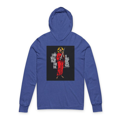 The Lord Shall Fight For You (Exodus 14:14) | Jesus Christ with Sword IconoGraphic | Orthodox Christian Long Sleeve Hooded Shirt