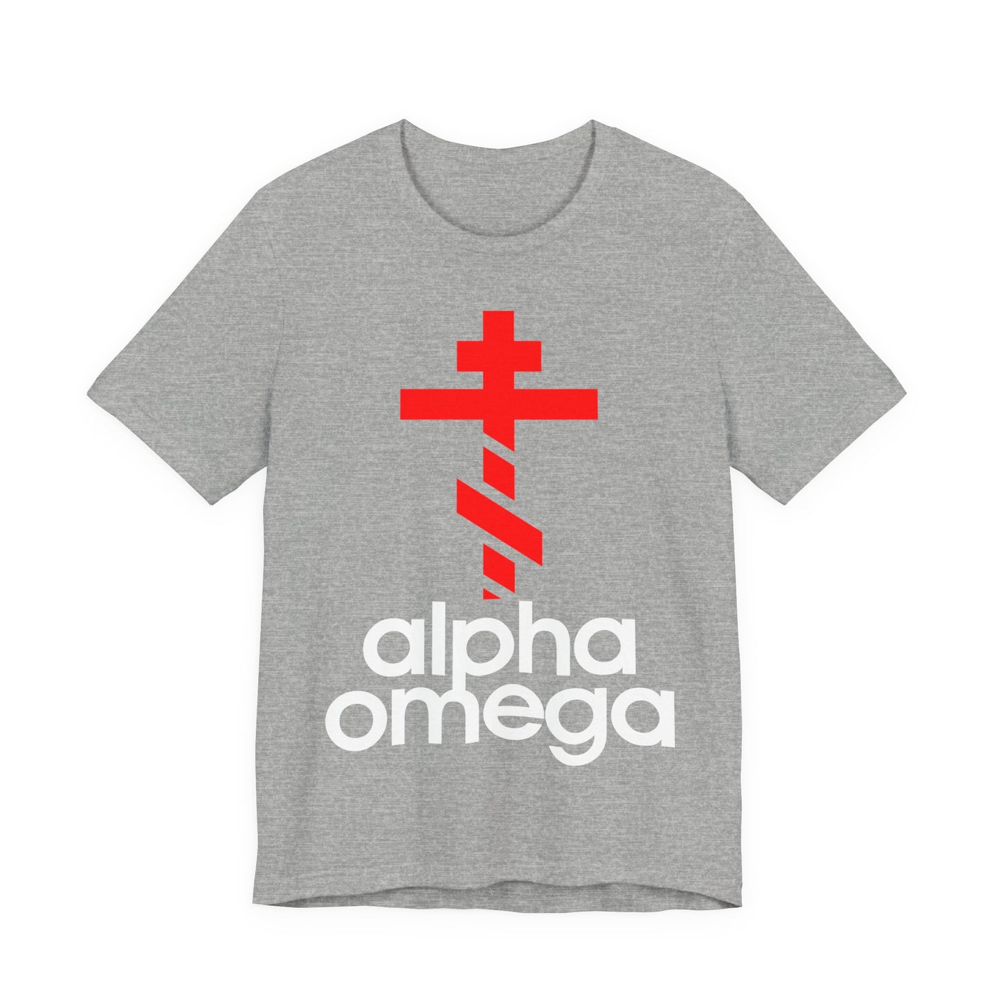 Alpha & Omega Red Cross | Red Adidas Logo Mashup | Modern Graphic Design | Orthodox Christian Unisex Cotton T-Shirt