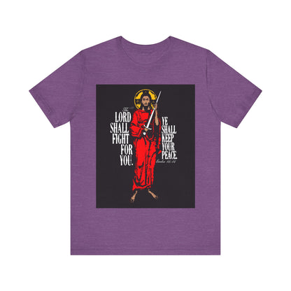 The Lord Shall Fight For You (Exodus 14:14) | Jesus Christ with Sword IconoGraphic | Orthodox Christian Cotton T-Shirt