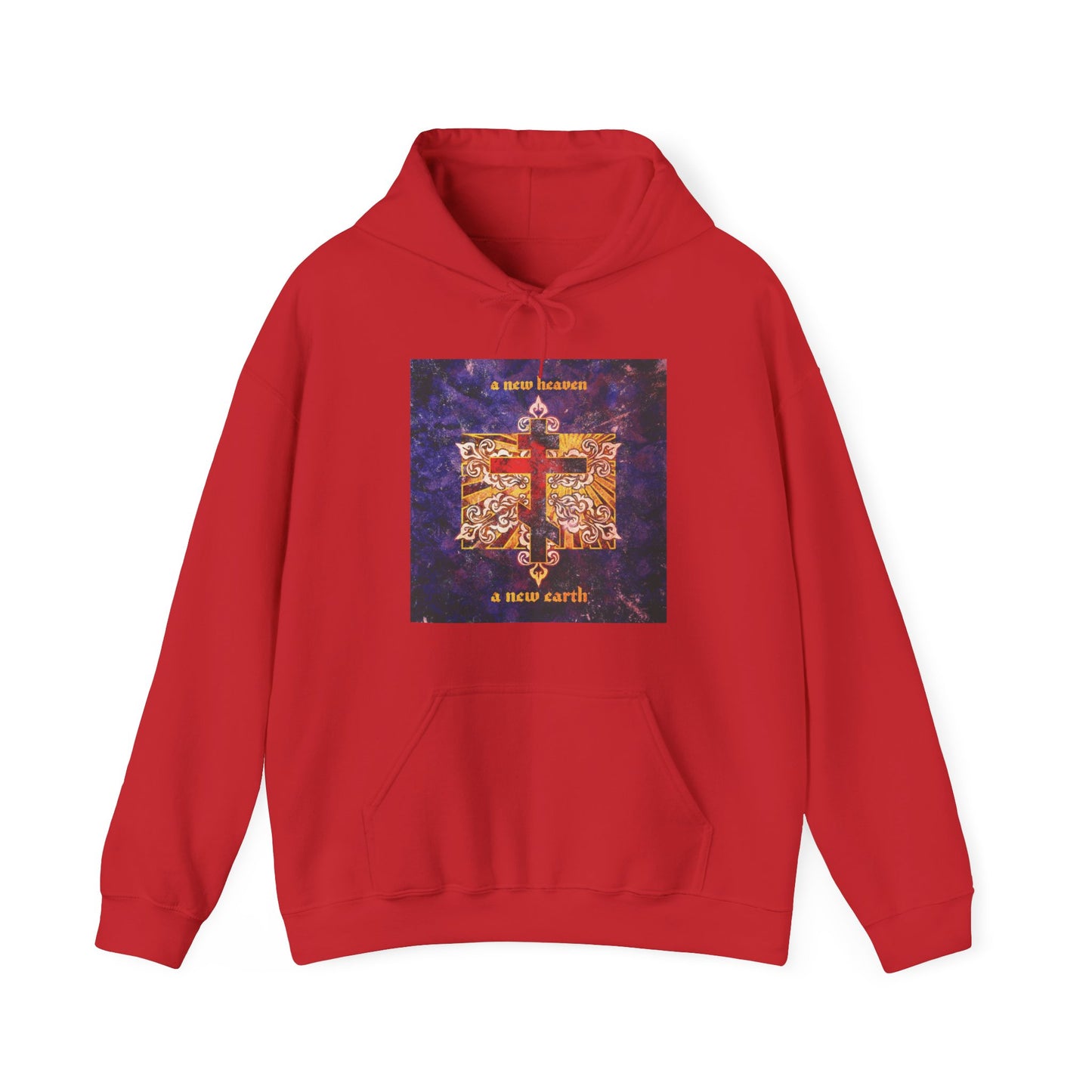 A New Heaven/A New Earth | Red Orthodox Cross on Textured Ornate Background | Orthodox Christian Hoodie