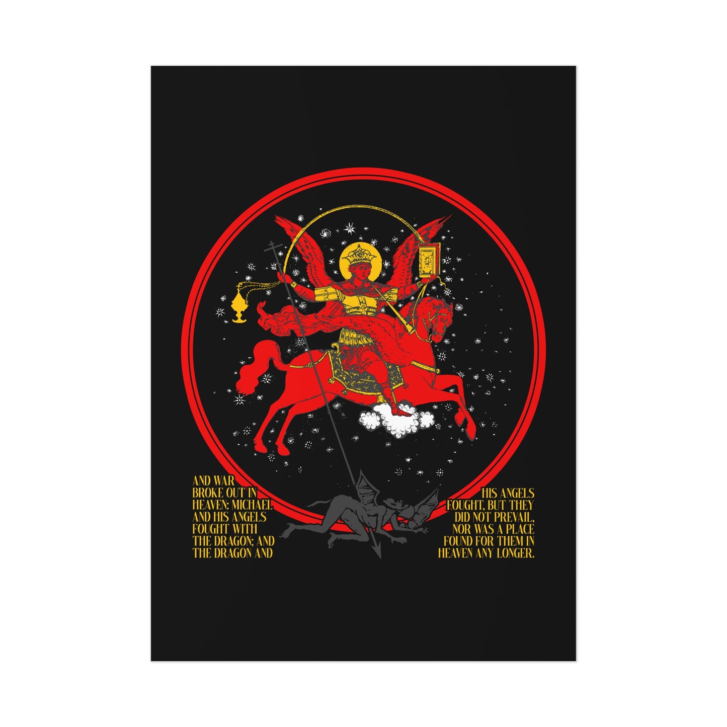 Archangel Michael of the Apocalypse Icono-Graphic | War in Heaven (Rev 12:7-9) | Satan Cast Out | Orthodox Christian Art Poster