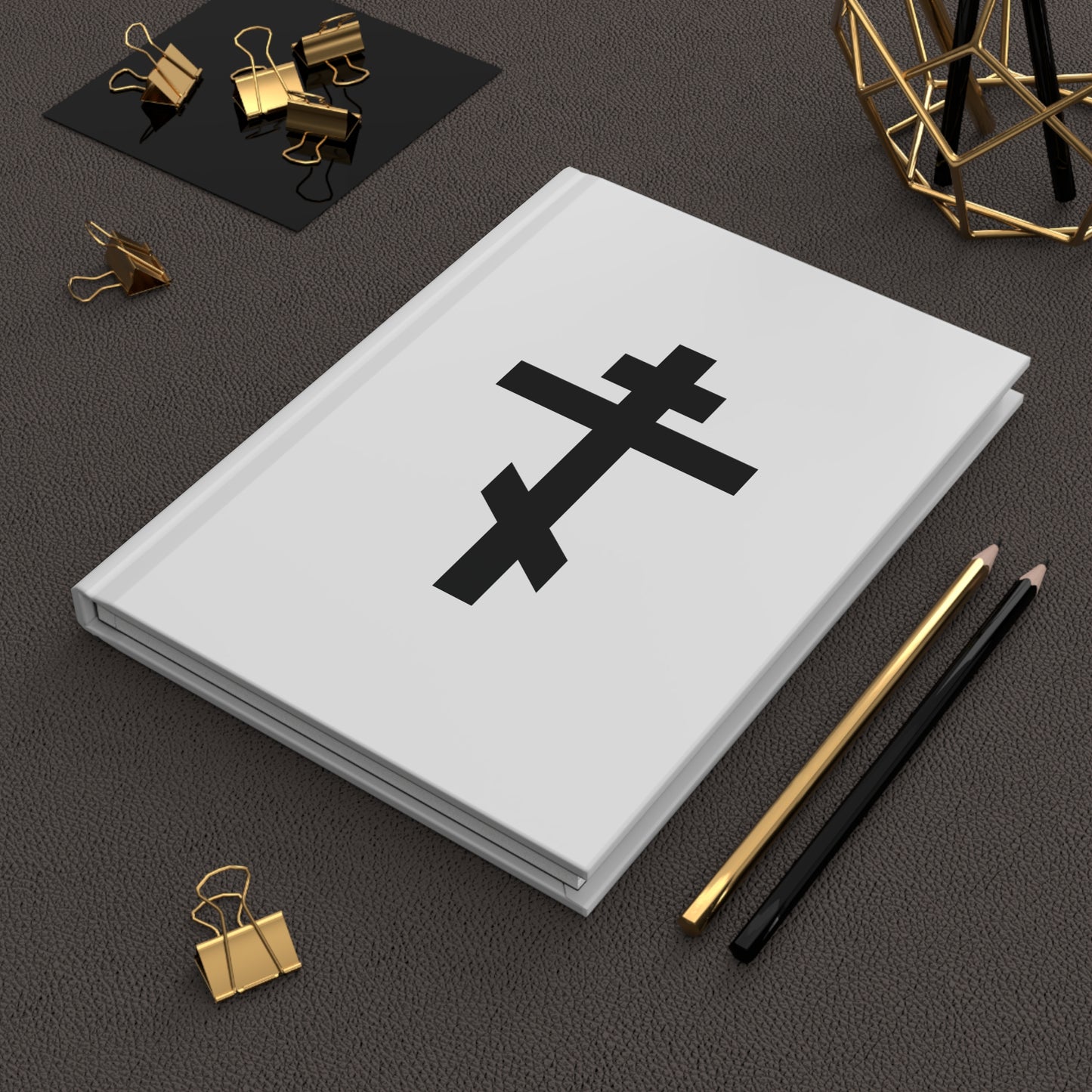 Black Orthodox Cross White Background | Behold, the Tree of the Cross revered by all, now draweth near | Orthodox Hardcover Journal