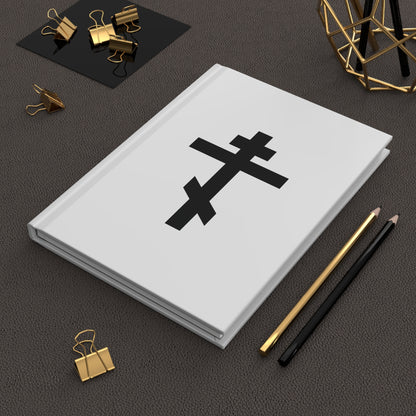 Black Orthodox Cross White Background | Behold, the Tree of the Cross revered by all, now draweth near | Orthodox Hardcover Journal