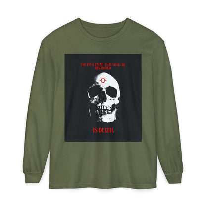 The Final Enemy That Shall Be Destroyed (1 Cor 15:26) | Skull in Crosshairs | Gothic Style Orthodox Christian Long Sleeve Shirt