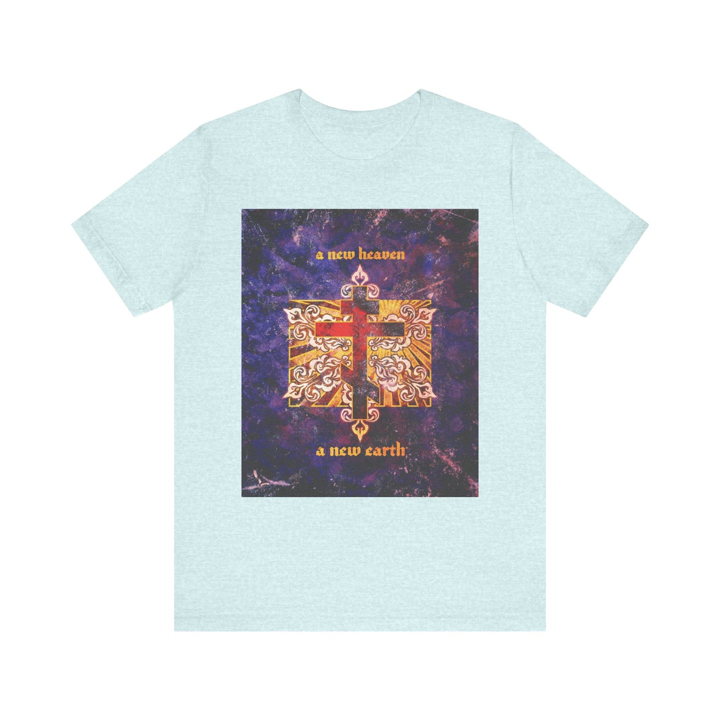 A New Heaven/A New Earth | Red Orthodox Cross on Textured Ornate Background | Apocalyptic | Orthodox Lightweight Cotton Unisex Tee