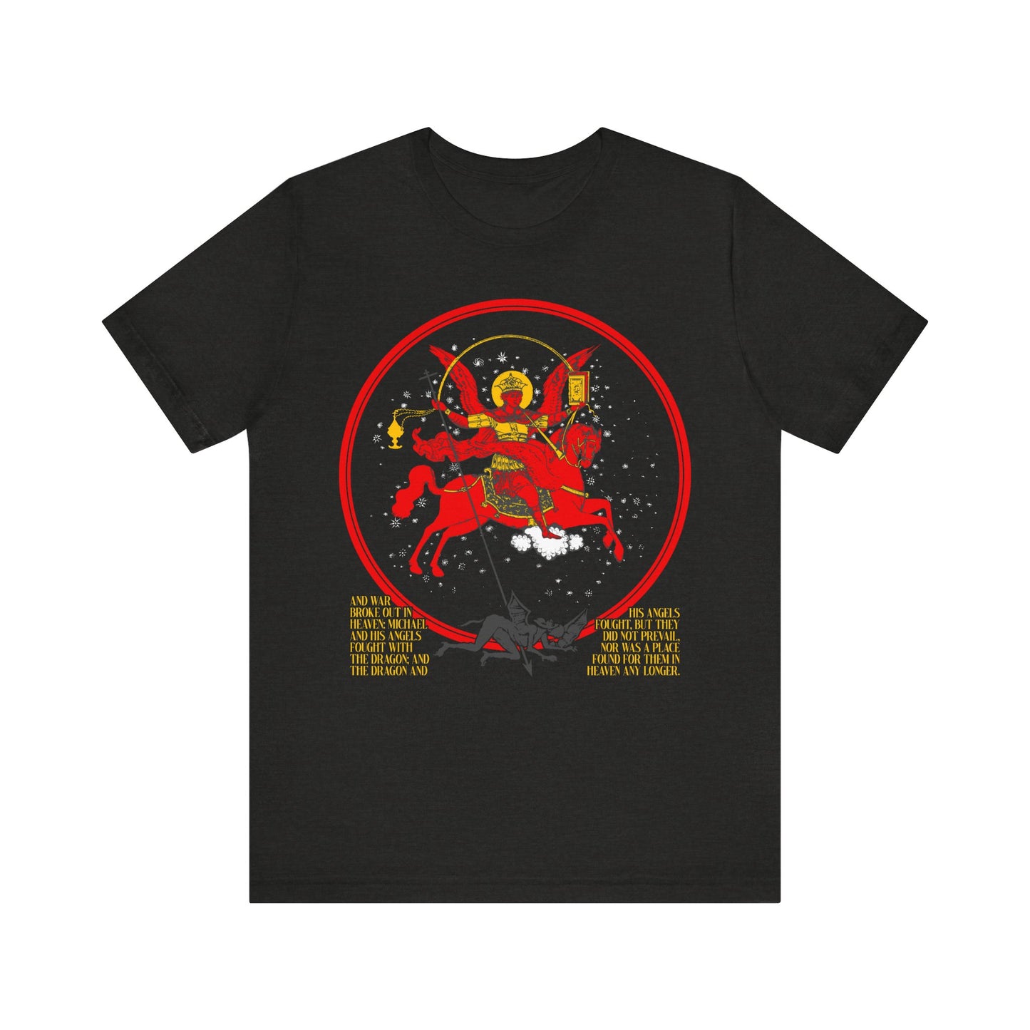 Archangel Michael of the Apocalypse Icono-Graphic | War in Heaven (Rev 12:7-9) | Satan Cast Out | Orthodox Christian Cotton T-Shirt