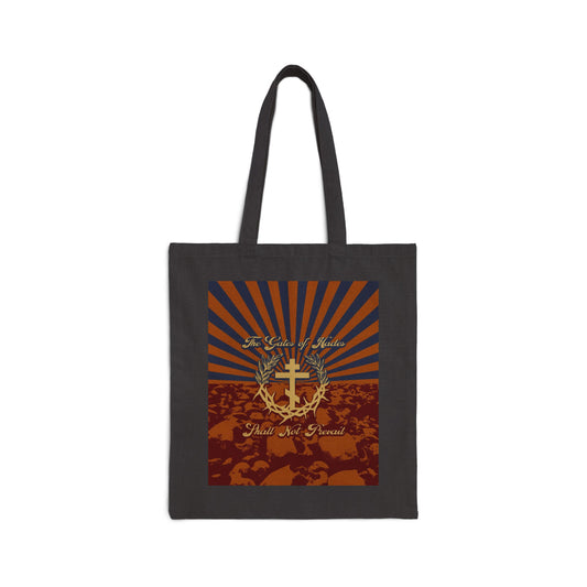 The Gates of Hades Shall Not Prevail | Cross with Wreath & Crown of Thorns | Skulls and Rays | Orthodox Christian Tote Bag