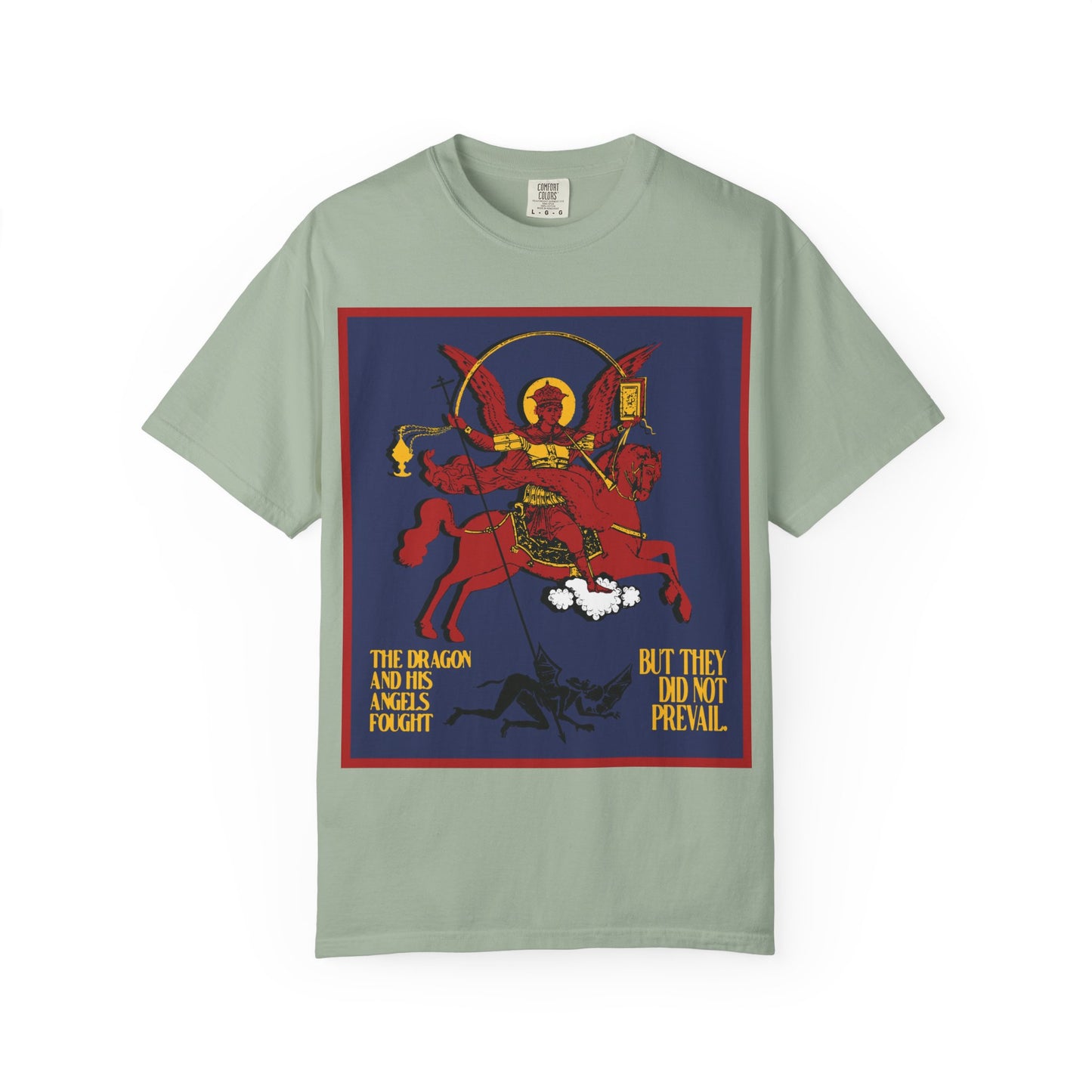 Archangel Michael Defeating Satan the Dragon (Rev 12:7-8) | Apocalyptic IconoGraphic | Orthodox Christian Heavyweight Cotton Unisex Tee
