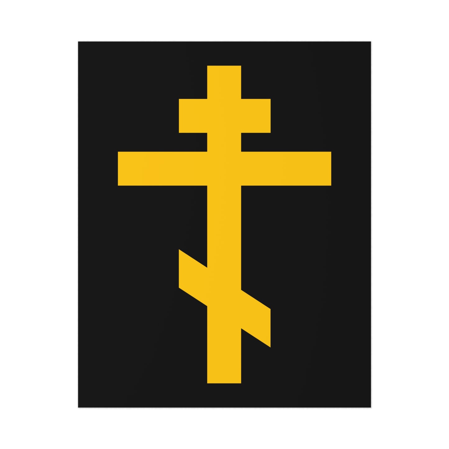 The Yellow Orthodox Cross Black Background Poster: a precious, life-giving weapon of unseen warfare and scourge of demons, featuring striking Orthodox art.