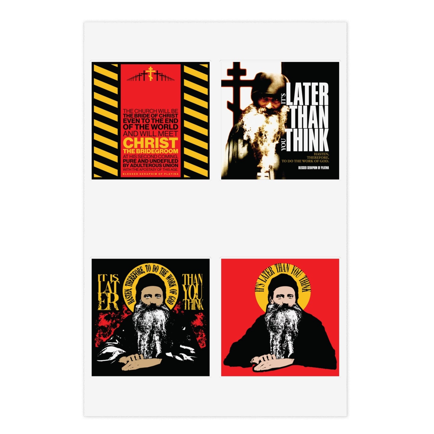 Fr Seraphim Rose 4x4 Sticker Sheet No. 1 | It's Later Than You Think | Modern Saint Graphic Decor | Apocalyptic | Orthodox Christian Stickers