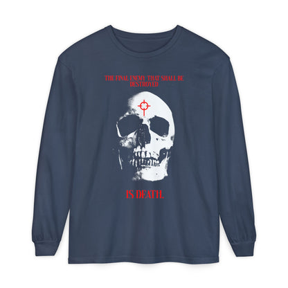 The Final Enemy That Shall Be Destroyed (1 Cor 15:26) | Skull in Crosshairs | Gothic Style Orthodox Christian Long Sleeve Shirt