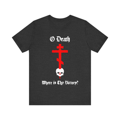 O Death Where is Thy Victory? 1 Cor 15:55 | Cross Stabbing Skull | Spraypaint Aesthetic | Orthodox Christian Cotton T-Shirt