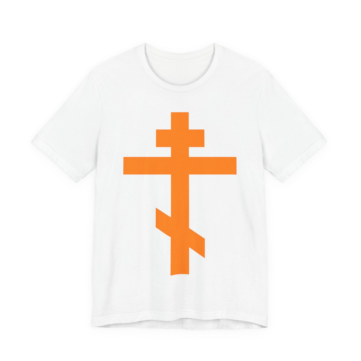 Orange Orthodox Tribar Cross | Preserve Thy People By Thy Cross, O Lord | Christ is King | Christian Unisex Cotton Tee