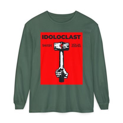 Idoloclast Idol-Smasher | Jesus NIKA Fist w/ Sledgehammer on Red Background | Smash Your Passions | Orthodox Christian Long Sleeve Shirt